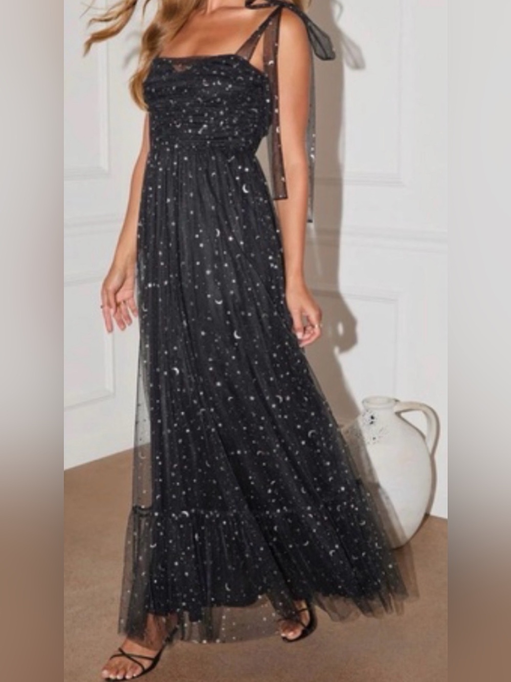 Vici Black Celestial Print Tulle Maxi Dress